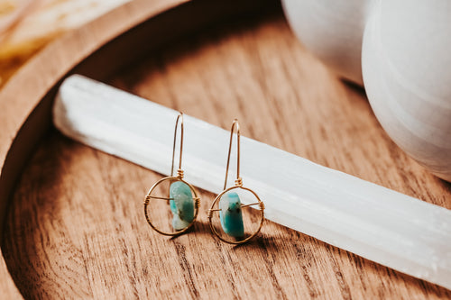 Raw Gemstone 14K Gold Filled Circle Threader Earring