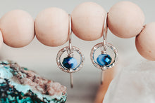 Load image into Gallery viewer, Metallic Blue Crystal Drop Sterling Silver Circle Earrings