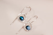 Load image into Gallery viewer, Metallic Blue Crystal Drop Sterling Silver Circle Earrings
