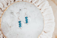 Load image into Gallery viewer, Teal Blue Crystal Sterling Silver Arabesque Earrings