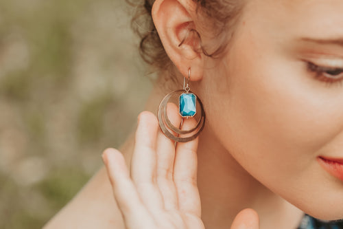Teal Crystal Drop Wandering Path Hoop Earrings | Worn on TV | Netflix Cobra Kai