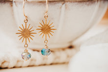 Load image into Gallery viewer, Green Shimmer Sunburst Crystal Drop Earrings