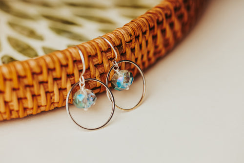 Shimmer Green Crystal Sterling Silver Circle Earrings