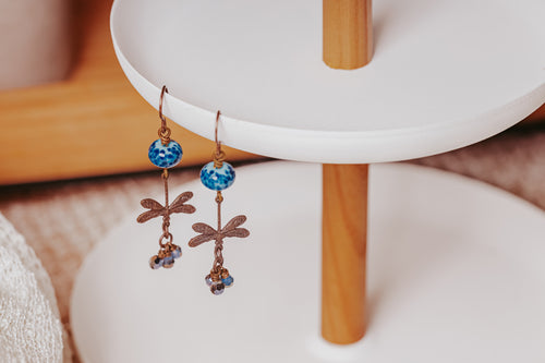 Denim Flight of the Dragonfly Earrings