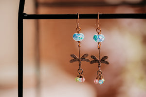 Spring Blue Flight of the Dragonfly Earrings