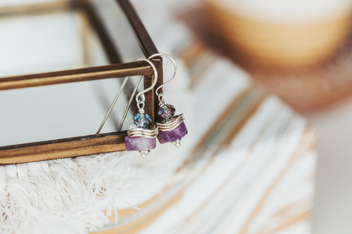 Amethyst Gemstone and Crystal Earrings