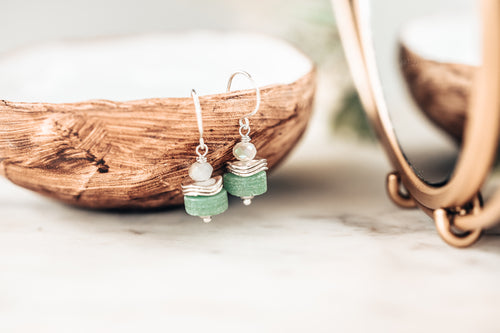 Aventurine Gemstone and Crystal Earrings