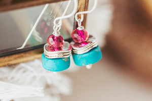 Turquoise Howlite Gemstone and Crystal Earrings