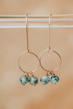 Load image into Gallery viewer, Moss Agate Gemstone Drops 14k Gold Filled Threader Earrings