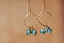 Load image into Gallery viewer, Moss Agate Gemstone Drops 14k Gold Filled Threader Earrings