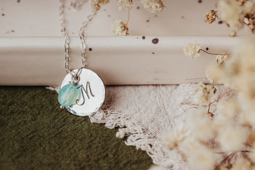 Sterling Silver Initial Charm Gemstone Necklace