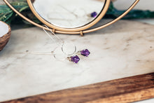 Load image into Gallery viewer, Dark Purple Quartz Drop Sterling Silver Circle Threader Earrings