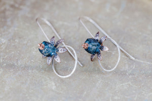 Gemstone Flower Circle Threader Earrings