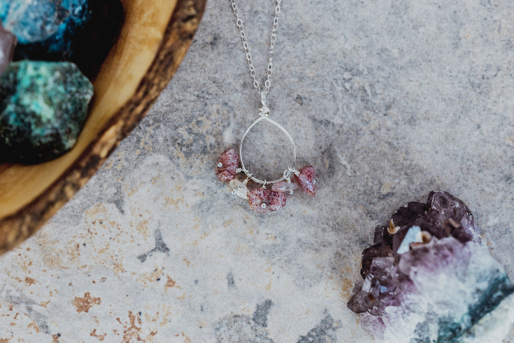 Natural Strawberry Quartz Sterling Silver Pendant Necklace