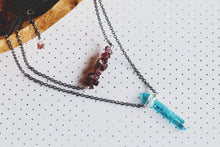 Load image into Gallery viewer, As Seen On Netflix The Order Aura Crystal Pendant and Raw Garnet Double Strand Gunmetal Sterling Silver Choker Necklace