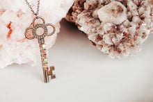 Load image into Gallery viewer, Rhinestone Wrapped Skeleton Key Necklace in Gunmetal