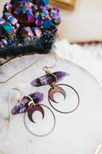 Load image into Gallery viewer, Amethyst Crescent Moon 14k Gold Filled Earrings