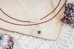 Apatite Gemstone Drop Silver and Leather TWO Necklace Set