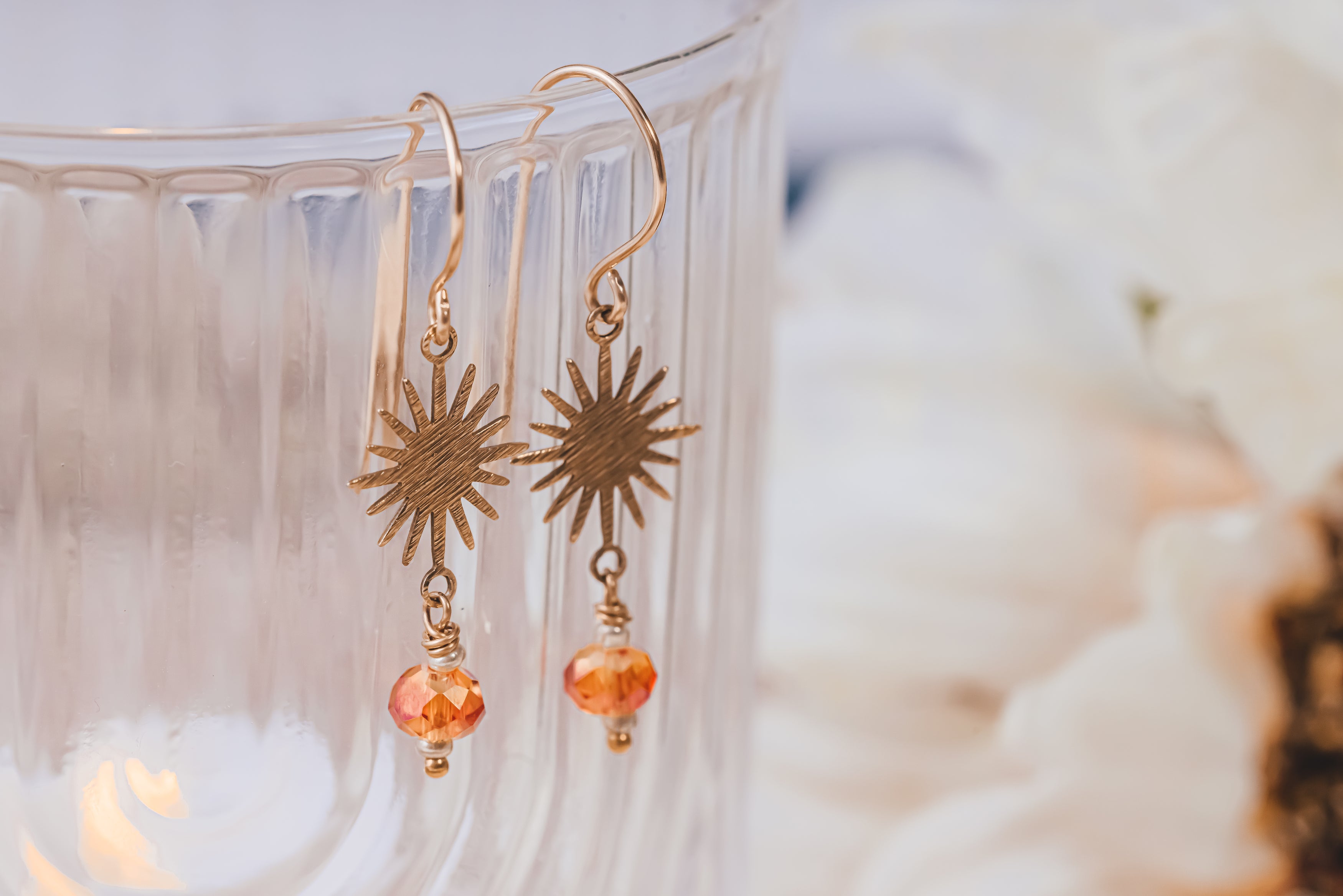 Crystal Sunburst Drop Earrings Sunset Orange Sunburst Crystal