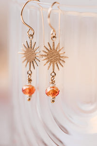 Sunset Orange Sunburst Crystal Drop Earrings | As Seen On TV | Lifetime Movie The Gabby Petito Story
