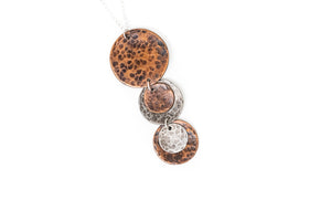 Hammered Circles Sterling Silver and Copper Mixed Metal Necklace | As Seen On TV | Worn on Amber Brown