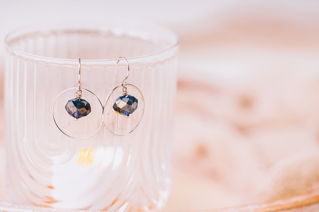 Montana Blue Crystal Sterling Silver Circle Earrings | As Seen On TV | So Help Me Todd