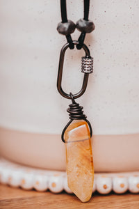 Gemstone and Leather Unisex Adjustable Necklace