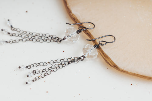 Crystal Lantern Oxidized Sterling Silver Earrings