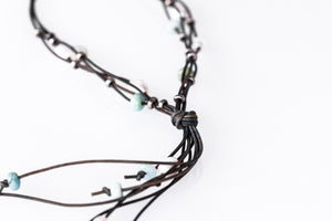 As Seen On Netflix Chambers Pearl and Gemstone Multi-Strand Leather Necklace with Silver Accents