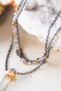 Aura Crystal Pendant 3 Strand Choker in Gunmetal and 14K Gold Filled As Seen On CW's Charmed